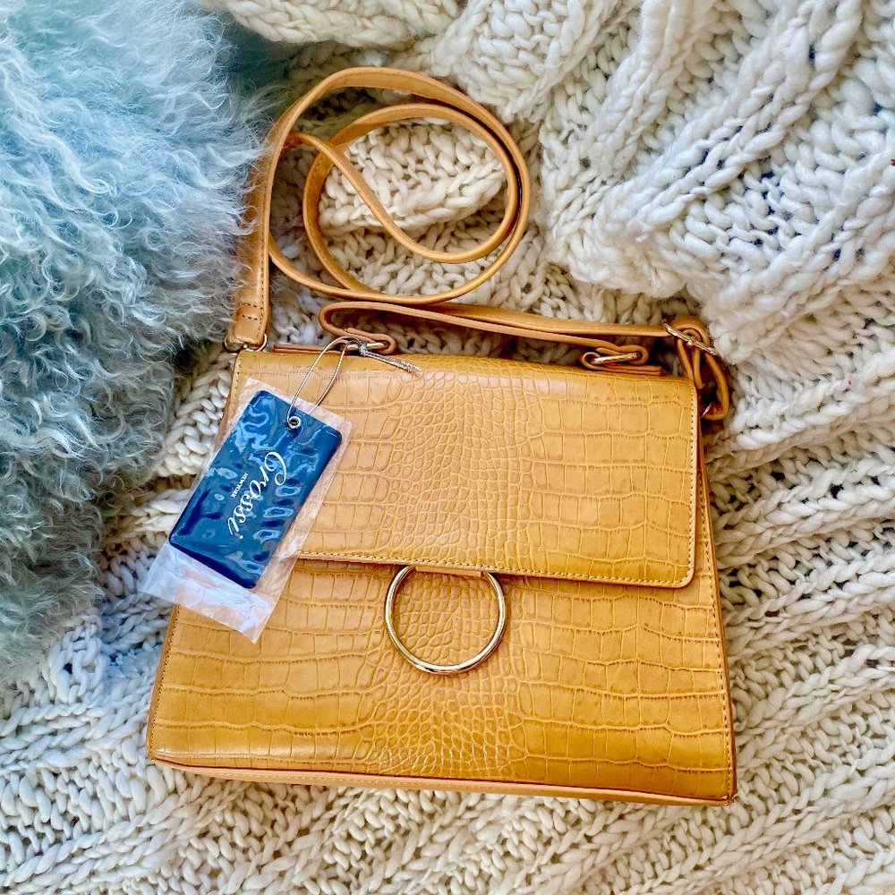 NWT Crossi NY Mustard Snakeskin Box Bag